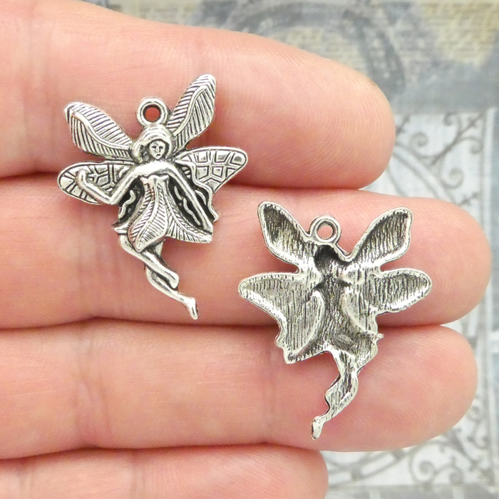 Ornate Fairy Charm in Antique Silver Pewter Medium » Fairy Charm