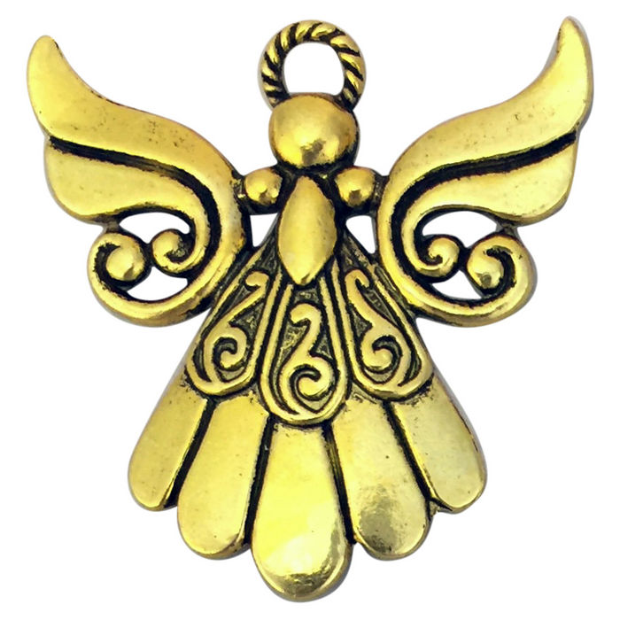 Gold Angel Charm in Pewter with Flowing Dress » Angel Charm