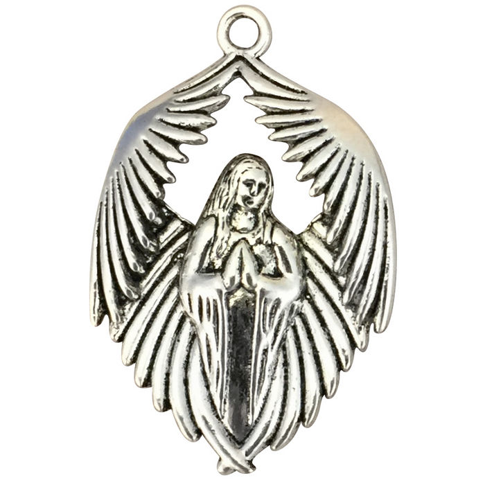 Silver Angel Pendant Praying with Spread Wings in Pewter » Angel Charm