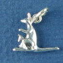 Kangaroo Charm Sterling Silver Pendant in 3D with Baby Joey