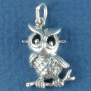 Bird Owl Charm Sterling Silver Pendant on Branch