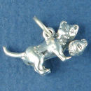 Cat Kitten Charm Sterling Silver Pendant with Ball of Yarn in 3D