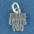 Religious: Jesus Loves You Word Phrase Sterling Silver Charm Message Pendant