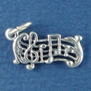 Music Staff with Notes 3D Sterling Silver Charm Pendant