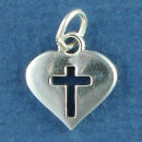 Heart with Cutout Cross Sterling Silver Charm Pendant