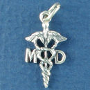 Caduceus MD Medical Symbol 3D Sterling Silver Charm Pendant