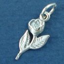 Flower: Rose on Stem Sterling Silver Charm Pendant