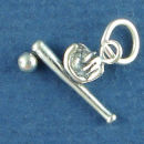 Baseball Bat, Ball and Glove 3D Sports Sterling Silver Charm Pendant