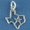 Texas State Outline with Lone Star Sterling Silver 3D Charm for Charm Bracelet