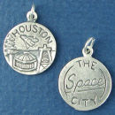 Tour: Houston The Space City Double Sided Sterling Silver Charm Disk Pendant