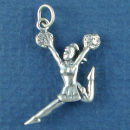 Cheerleader Jumping with Pom Poms 3D Sterling Silver Charm Pendant