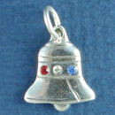 Liberty Bell with Red, White and Blue Swarovski Crystal Sterling Silver Charm Pendant