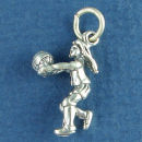 Volleyball Girl Serving Ball Sports Sterling Silver 3D Charm Pendant