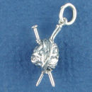 Yarn and Needles Sterling Silver 3D  Charm Pendant use on a Charm Bracelet