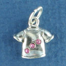 Ladies T-Shirt Clothing with Pink Swarovski Crystal 3D Sterling Silver Charm Pendant