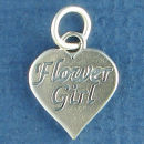 Wedding, Flower Girl Word Phrase on Sterling Silver Heart Charm Pendant