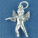 Angel of Music Playing a Flute 3D Sterling Silver Charm Pendant