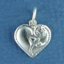 Heart with Rose Sterling Silver Charm Pendant