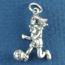 Soccer Player Female Kicking Soccer Ball Sports Sterling Silver Charm for Bracelet