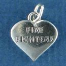 Fire Fighters Word Phrase on Heart Sterling Silver Charm Pendant