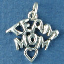 Team Mom with Open Heart Sports Sterling Silver Charm Pendant