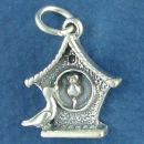 Clock Cuckoo Style with Bird 3D Sterling Silver Charm Pendant