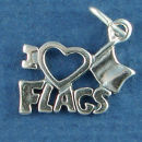 I Love Flags with Heart School Sterling Silver Charm for Charm Bracelet