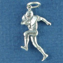 Football Player Running with Ball Sterling Silver Charm Pendant