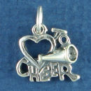 Cheerleader, Love Heart To Cheer with Megaphone Sterling Silver Charm Pendant