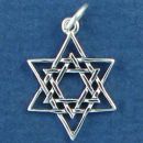 Religious Jewish Double Star of David Sterling Silver Charm Pendant