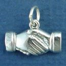 Shaking Hands 3D Friendship Sterling Silver Charm Pendant