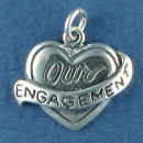 Heart with the Words Our Engagment Sterling Silver Charm Pendant