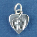 Heart with Baby Foot Prints Sterling Silver Charm Pendant