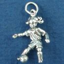 Soccer Player Girl Kicking a Soccer Ball 3D Sterling Silver Charm for Bracelet