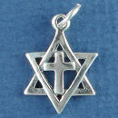 Religious Jewish Star of David with the Cross of Jesus Christ Sterling Silver Charm Pendant