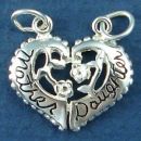 Heart with Mother and Daughter Half's Sterling Silver Charm Pendant