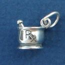 R/X Mortar and Pestle Pharmacy Occupation 3D Sterling Silver Charm Pendant