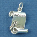 Graduation Diploma Unrolled 3D Sterling Silver Charm Pendant