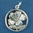 Flower: Hibiscus on Disc with Word Phase Hawaii Sterling Silver Charm Pendant