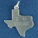 Texas Map with Word Phrase I Heart Love Texas Sterling Silver Charm Pendant