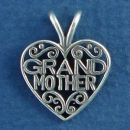 Grandmother Word Phrase Lace in Heart Sterling Silver Charm Pendant