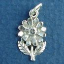 Daisy Flower with Leaves Small Sterling Silver Charm Pendant