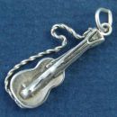 Music Instrument Spanish Guitar 3D Sterling Silver Charm Pendant