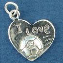 Soccer on Heart with I Love Word Phrase Sterling Silver Charm Pendant