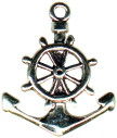 Anchor with Ship's Wheel Nautical 3D Sterling Silver Charm Pendant