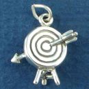 Archery Sports Target with Arrow in the Bulls eye 3D Sterling Silver Charm Pendant