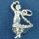 Dance, Flamenco  Dancer in Flowing Dress 3D Sterling Silver Charm Pendant