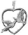 Heart with Kissing Birds Sterling Silver Charm Pendant