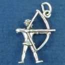 Archer with Drawn Bow and Arrow 3D Sterling Silver Charm Pendant