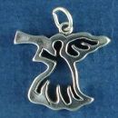 Angel Outline Blowing a Horn Sterling Silver Charm Pendant